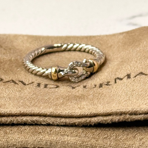 David Yurman Two-Tone Petite Diamond Buckle Ring size 8 1/2 - Picture 2 of 10